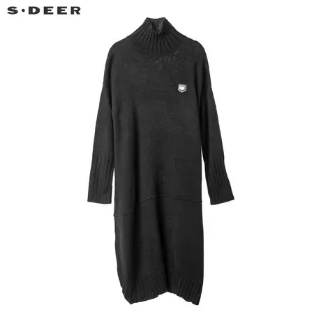 sdeer圣迪奥流畅剪裁设计个性图案装饰高领长款针织衫S18483553图片