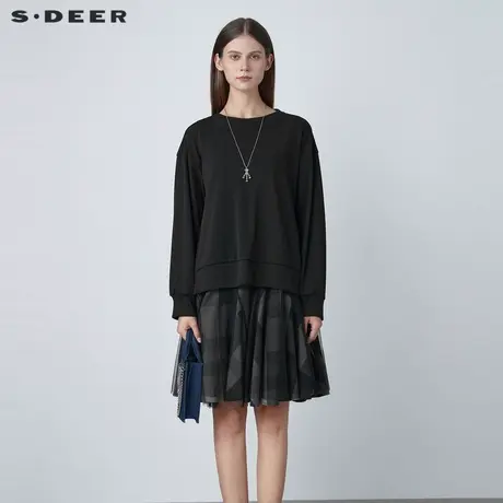 【直播间专属】sdeer圣迪奥格纹网纱针织两件套连衣裙S221Z1219图片