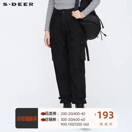 sdeer圣迪奥女装冬季新款个性松紧拼接收口黑色工装裤S20480831图片