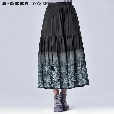 sdeer圣迪奥女民族年代感印花半身裙中长款S16281185图片