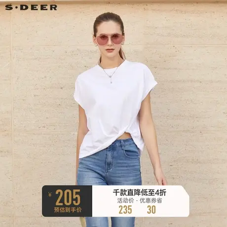 sdeer圣迪奥女装休闲圆领不规则短袖T恤S232Z0116商品大图