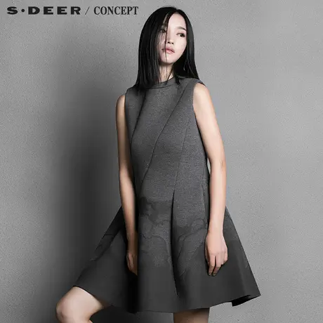 sdeer圣迪奥女装新款挺括压褶无袖连衣裙S15381297图片