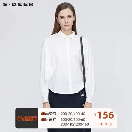 sdeer圣迪奥女装新款OL风翻领宽松抽褶白色衬衫S21160504图片