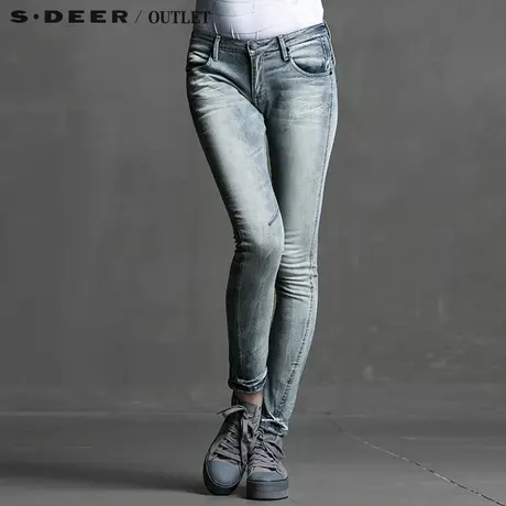 【活动】sdeer圣迪奥女设计感拼接水洗牛仔长裤S15280874商品大图