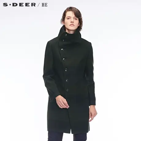 sdeerhe圣迪奥多色条纹面料个性斜襟后衩设计立领大衣H15471838图片