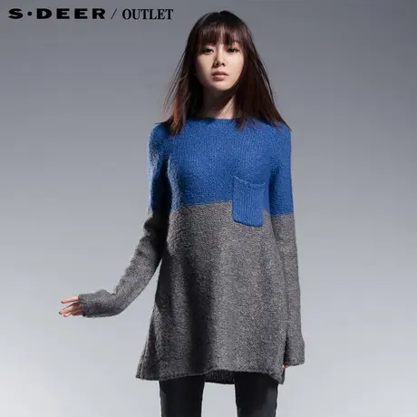 sdeer圣迪奥2013新款女冬装撞色宽松休闲羊毛针织衫毛衣2483580图片