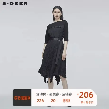 sdeer圣迪奥新品时尚个性拼接连衣裙秋裙子高级感长裙S20181210商品大图