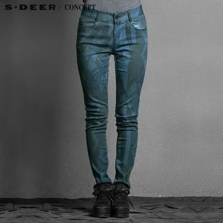 sdeer圣迪奥2017秋装女装迷离印花直筒牛仔裤S15380806商品大图