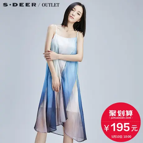 sdeer【上新】圣迪奥女装夏装朦胧渐变印花双层连衣裙S15281239商品大图