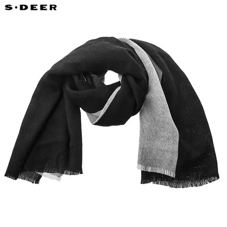 sdeer圣迪奥女冬季新款简约黑白灰色调自然毛边羊毛围巾S18483756图片