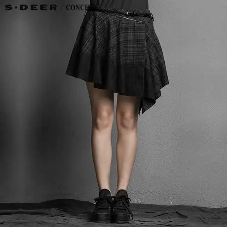 sdeer圣迪奥2017秋冬学院风格不规则摆短裙S15381360图片