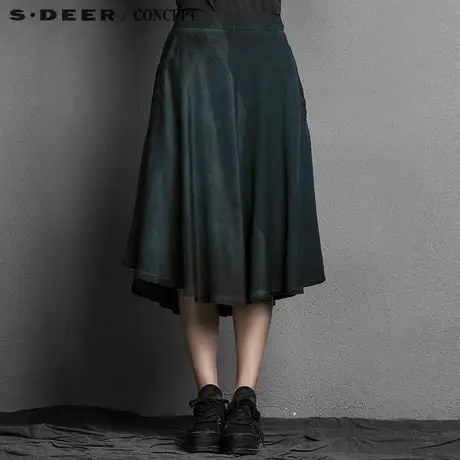 【上新】sdeer圣迪奥中长款艺文晕染休闲半身长裙S15381136商品大图