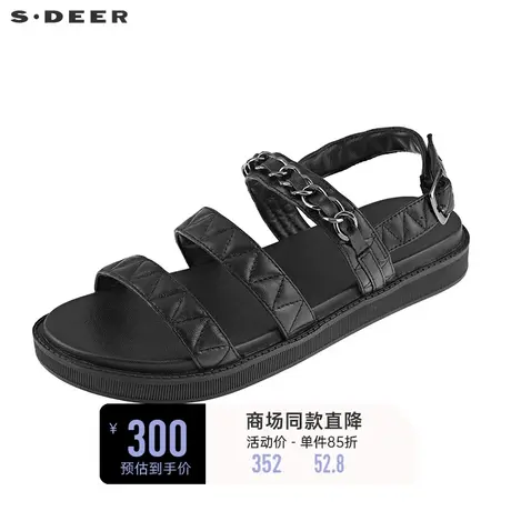 sdeer圣迪奥女装夏装运动时尚一字带黑色凉鞋S21283920图片