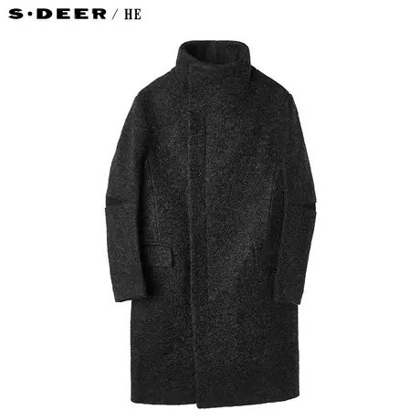 S.Deer/He圣迪奥休闲时尚偏襟创意袖子造型设计立领大衣H15471842图片