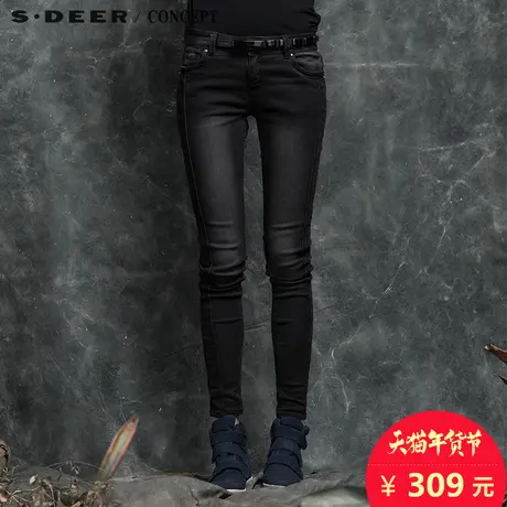 sdeer圣迪奥女裤长裤瘦版型磨白牛仔裤S15380811商品大图
