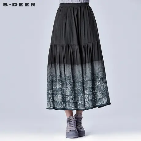 【新品】sdeer圣迪奥 女装民族年代感印花半身裙S16281185商品大图
