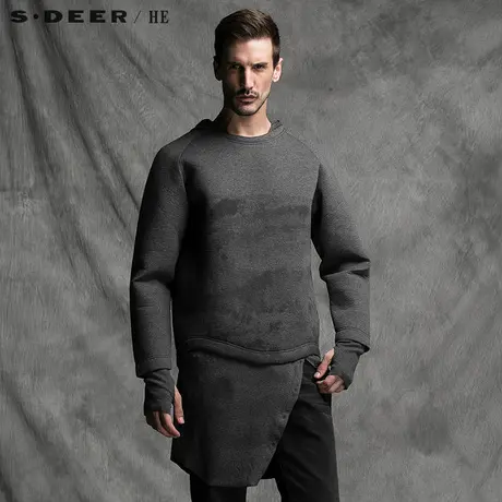 sdeerhe圣迪奥时尚设计感个性时尚廓形灰色假两件上衣H15372240图片