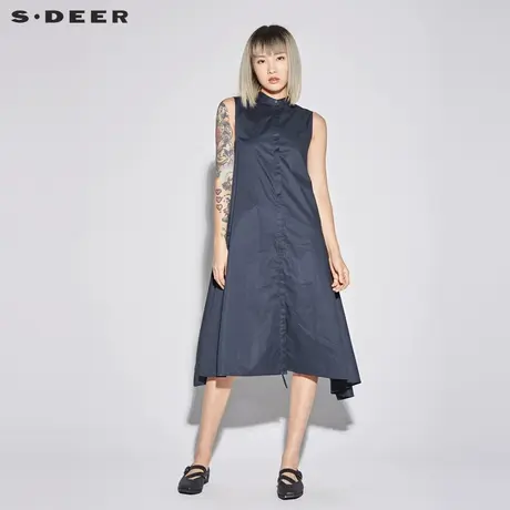 sdeer圣迪奥2018新款女装立领无袖飘带搭片大摆衬衫裙S18281259商品大图
