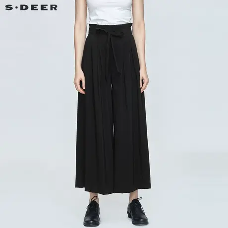 sdeer圣迪奥女装夏装复古高腰系带阔腿黑色长裤S21280828图片