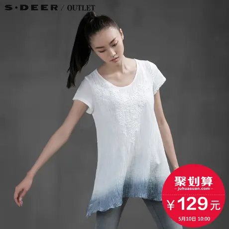 【聚】sdeer圣迪奥夏装新品印象棉麻绣花吊染T恤S15280123图片