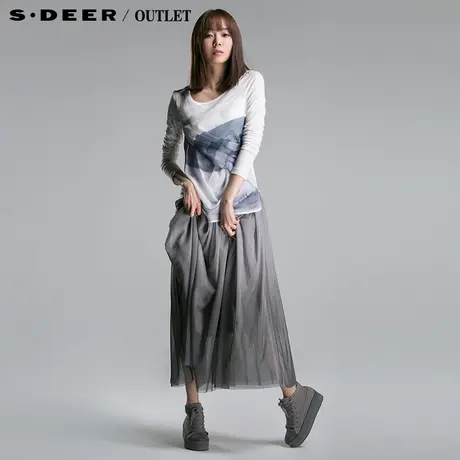 sdeer圣迪奥女装现代印花层次连衣裙S14181245商品大图