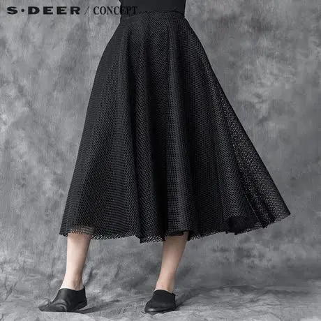 sdeer圣迪奥2018女装后现代网格纯色长裙S15481153商品大图