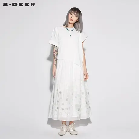 sdeer圣迪奥女装清新印花不对称设计假两件连衣裙S18281271商品大图