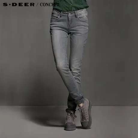 sdeer圣迪奥女裤夏款灰色磨白修身牛仔长裤S15280875图片