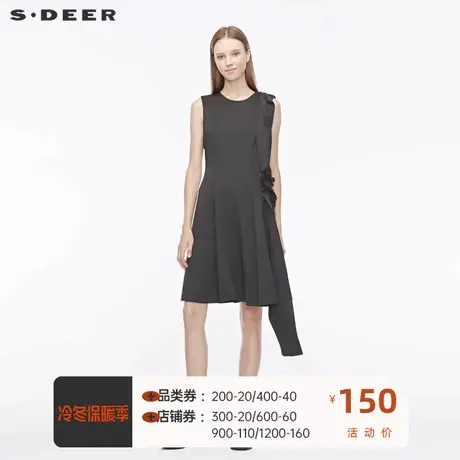 sdeer圣迪奥女装新款圆领创意裁剪网纱拼接无袖连衣裙S19481209图片