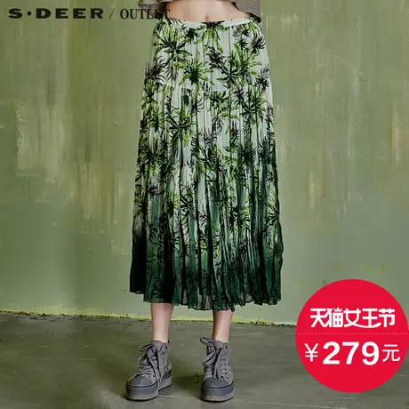 【活动】sdeer圣迪奥灰绿渐变印花清新半身长裙S15281121商品大图