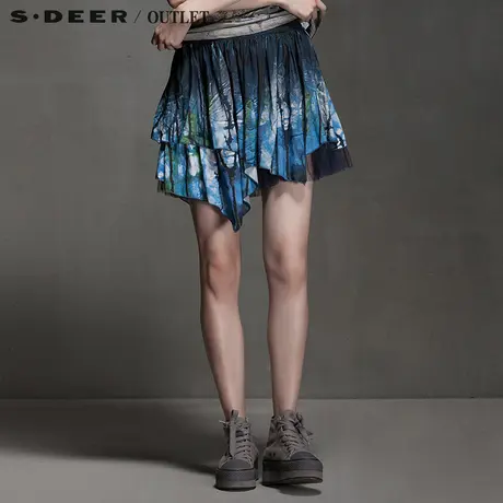 sdeer【上新】 圣迪奥印象色彩晕染层次个性摆半身裙S15281346商品大图