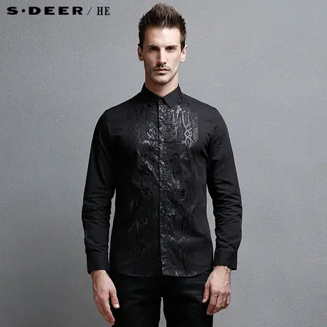 sdeerhe圣迪奥男装时尚个性暗黑男士长袖衬衫H15370563图片