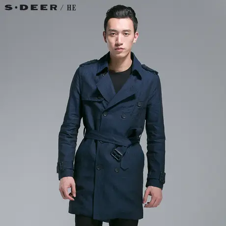 S.Deer/He【惠】圣迪奥双排扣水洗布男士风衣H14171886图片