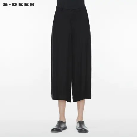 sdeer圣迪奥女装时尚休闲无松紧腰暗条纹阔腿黑色长裤S19380803图片
