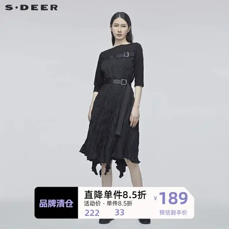 sdeer圣迪奥新品时尚个性拼接连衣裙秋裙子高级感长裙S20181210商品大图