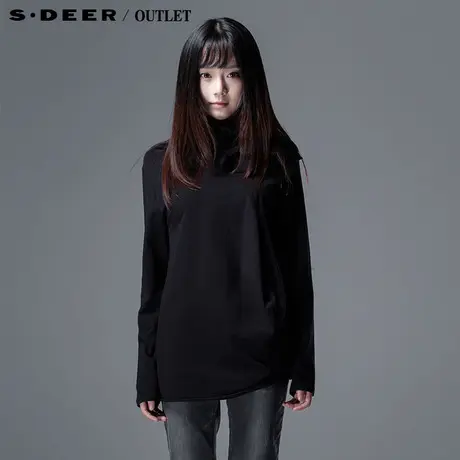 sdeer圣迪奥女装黑设计女式圆领宽松长袖T恤3380203图片