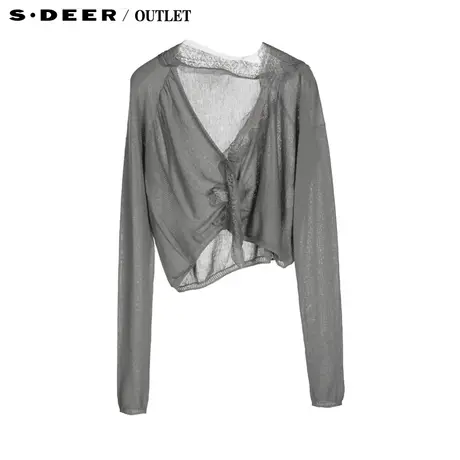 【新品】sdeer圣迪奥专柜正品女装纯色短款优雅蕾丝针织4183563图片