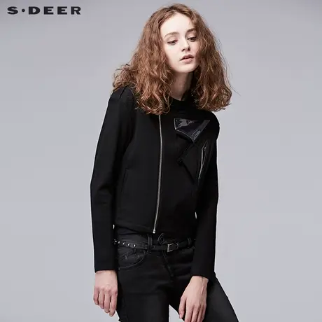 sdeer圣迪奥2019春装现代感热切拼贴纯色短款上衣外套女S17182251图片