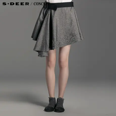 【多件多折】s.deer圣迪奥女装光泽感刺绣拼贴短裙S14281385图片