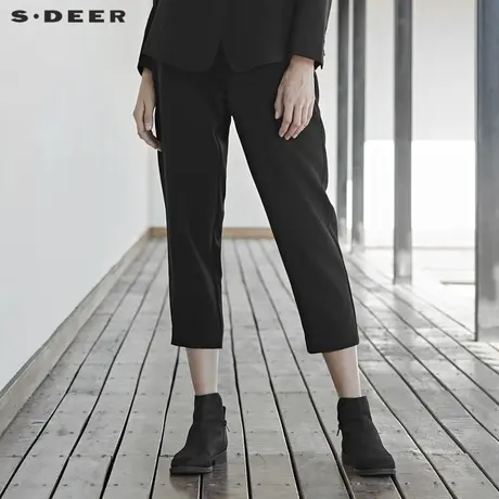 sdeer圣迪奥新款休闲斜插袋基本款纯黑九分裤S19460819图片