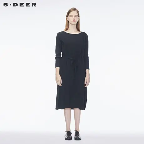 sdeer圣迪奥秋装新款肌理印花系带开衩长款连衣裙女S18381239商品大图