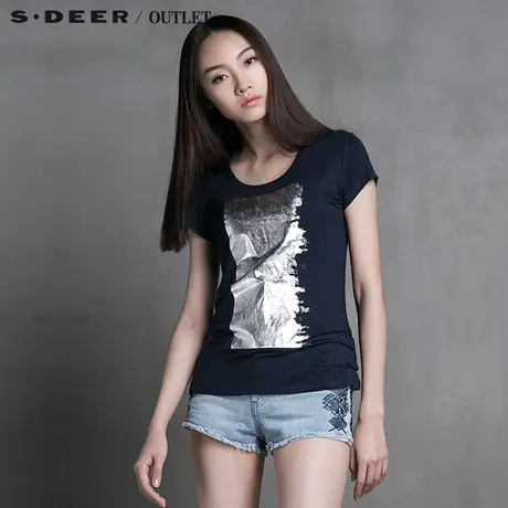 s.deer圣迪奥女夏闪银涂层修身圆领T恤S15280165图片