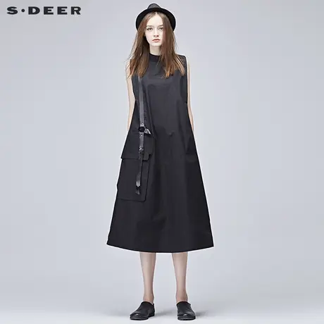 【新品】sdeer圣迪奥先锋酷黑设计感搭袢暗扣A廓连衣裙S17281254图片