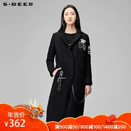 sdeer圣迪奥女装时尚抽象印胶点缀串珠亮片装饰直筒大衣S17481875图片