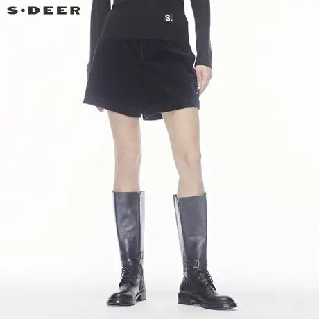 sdeer 圣迪奥复古文艺立体纹理面料布贴装饰时尚短裤S18480915商品大图