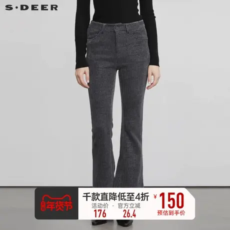 sdeer圣迪奥2022年冬装新款女装复古插袋灯芯绒喇叭裤S224Z0807图片