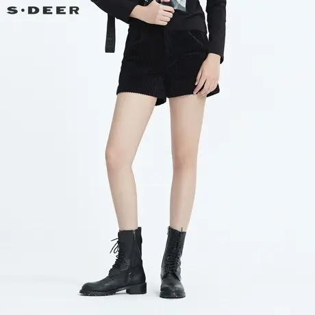 sdeer圣迪奥2020冬新复古时尚插袋灯芯绒黑色裤S20460904图片