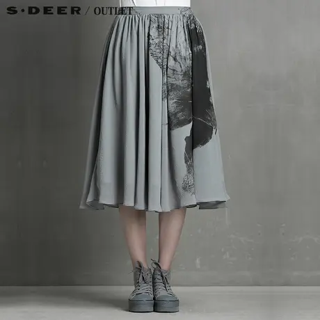 s.deer【上新】圣迪奥氤氲抽象墨染雪纺长裙S15261102商品大图