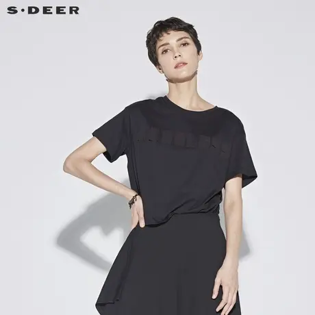 sdeer圣迪奥2018新款时尚宽松圆领贴布字母短袖T恤S18280167商品大图