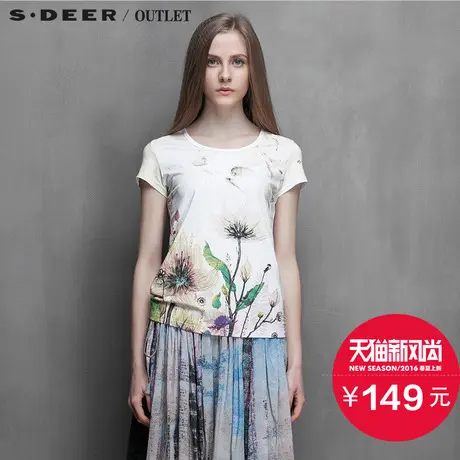 【活动】sdeer圣迪奥女装夏装彩绘印花圆领短袖T恤S15280135图片
